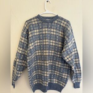 Quill’s Woolen Market Ireland beautiful wool sweater blue and cream plaid 1X